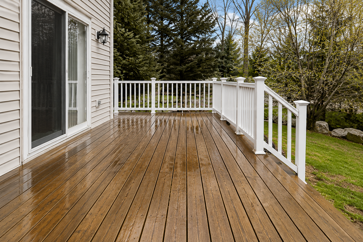 Clean wood deck after professional washing in Northern Michigan