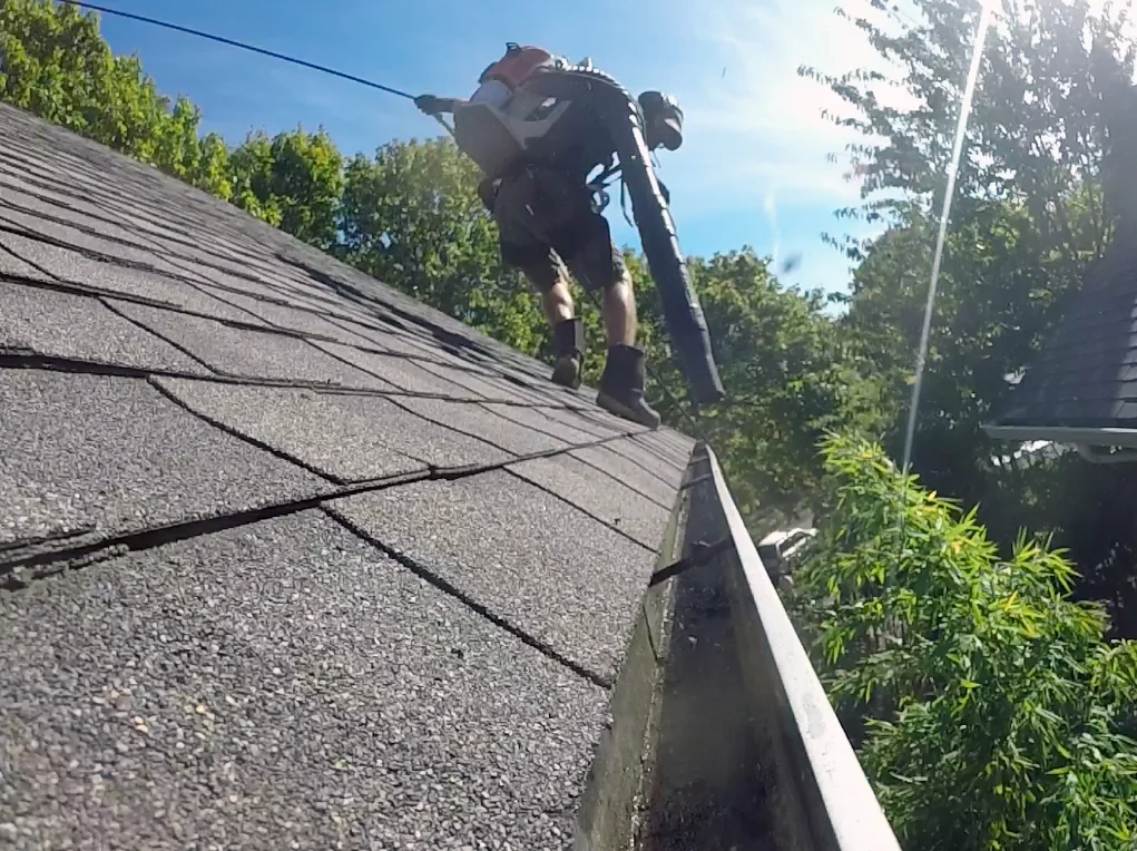 Professional gutter cleaning service on home in Northern Michigan