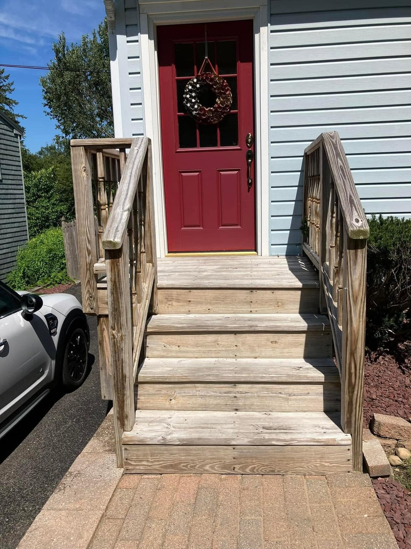 Wood steps before pressure washing